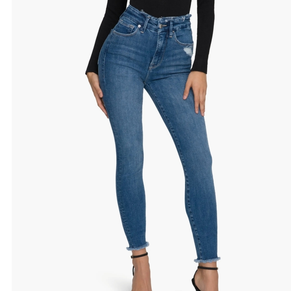 GOOD AMERICAN Good Waist Raw Edge Ankle Skinny Jeans Size 12